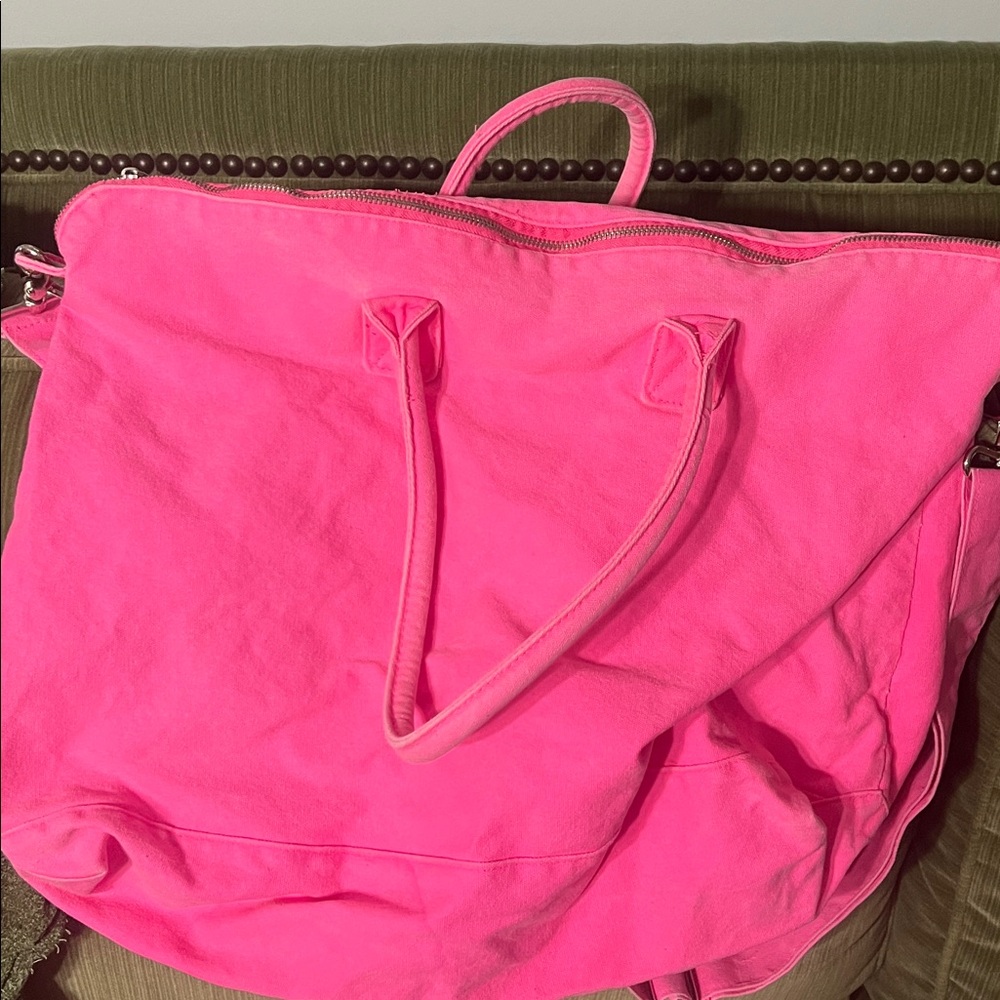 Victoria's Secret Hot Pink Canvas Tote with Shoulder Strap - Picture 4 of 7